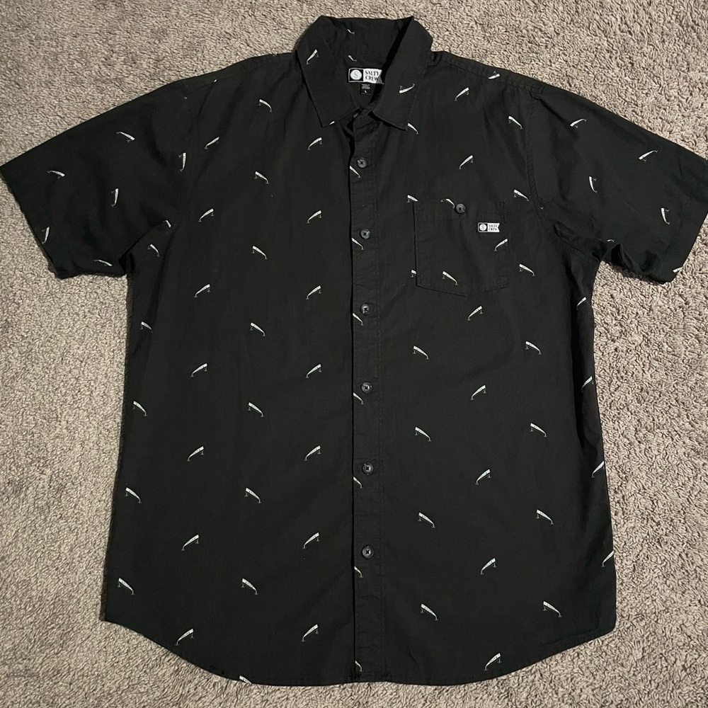Men’s Salty Crew lured short sleeve woven shirt black size L brand new no tags